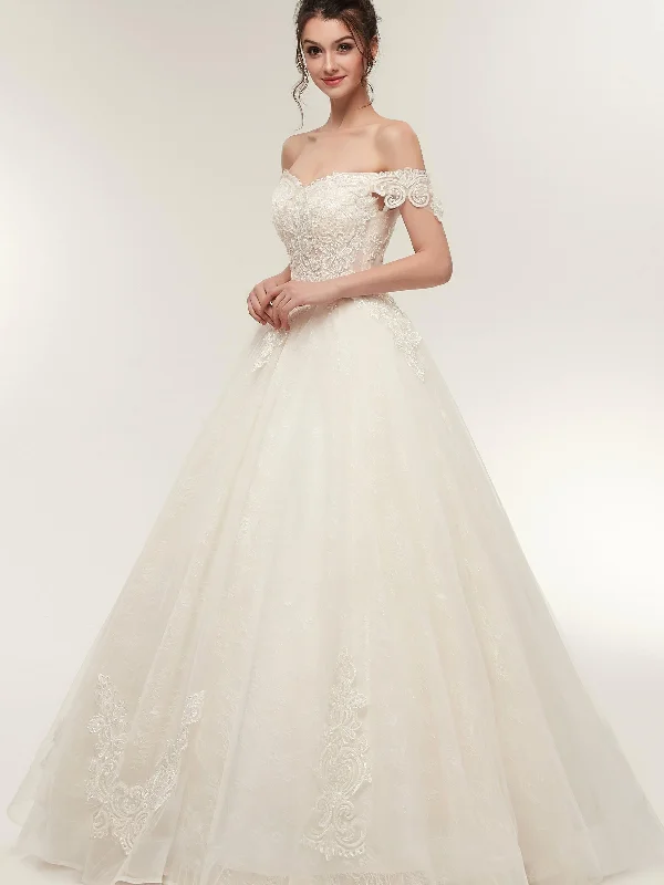 Mermaid DressElegant Off-Shoulder Light Champagne A-line Floor Length Lace Tulle Wedding Dresses Bridal Dress AS50638 Mermaid DressElegant Off-Shoulder Light Champagne A-line Floor Length Lace Tulle Wedding Dresses Bridal Dress AS50638