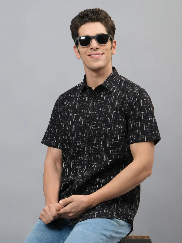 Men's Skinny-Fit Shirts for a Trendy LookMen's Printed Black Shirt Collar Half Sleeves Casual Shirt Men's Skinny-Fit Shirts for a Trendy LookMen's Printed Black Shirt Collar Half Sleeves Casual Shirt