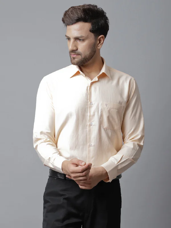 Men's Breathable Shirts for Warm ClimatesMen's Peach Formal Self textured Full Sleeve Shirt