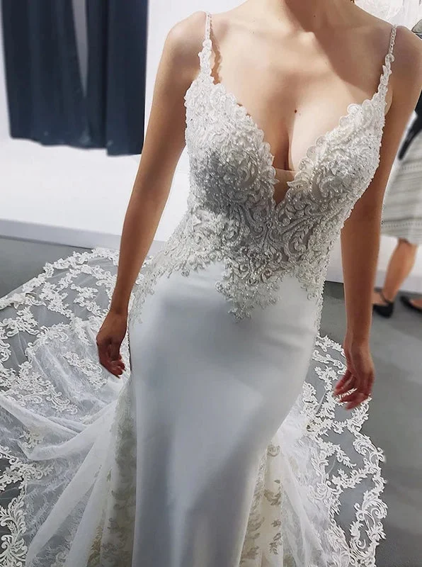 Casual Chic DressMermaid V-neck Backless Spaghetti Wedding Dresses With Appliques OW589 Casual Chic DressMermaid V-neck Backless Spaghetti Wedding Dresses With Appliques OW589