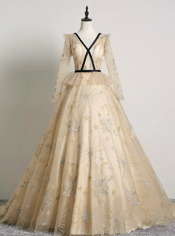 Fit-And-Flare DressAn Extra 40% Off Storewide Champagne Ball Gown Tulle V-neck Long Sleeve Quinceanera Dress Fit-And-Flare DressAn Extra 40% Off Storewide Champagne Ball Gown Tulle V-neck Long Sleeve Quinceanera Dress