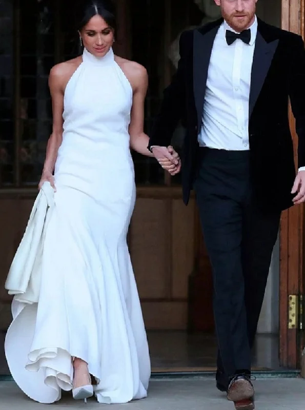 Bohemian DressElegant Halter Sheath Simple Sleeveless Wedding Dress OW592