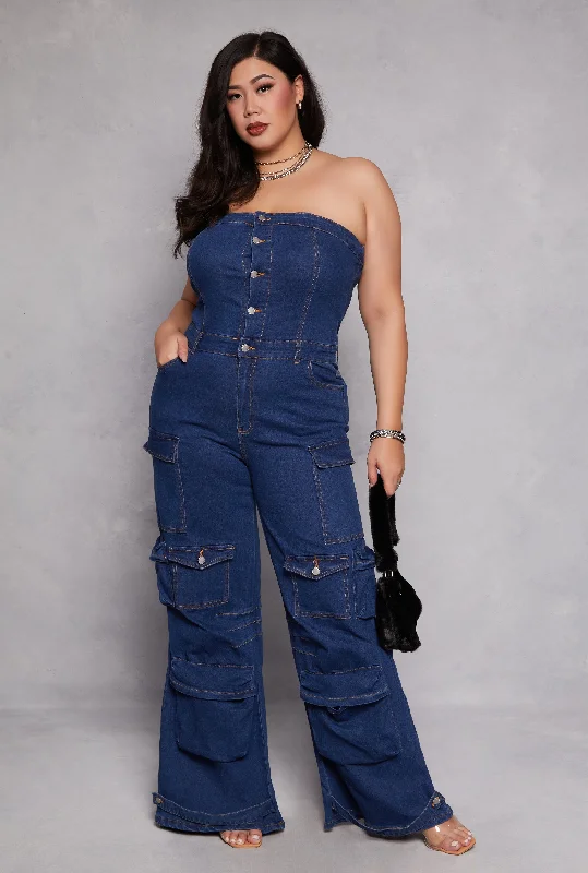 Authentic Raw Denim Men's JeansPlus Size Daisy Denim Strapless Cargo Jumpsuit