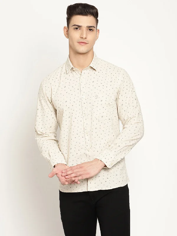 Men's Patterned Button-Down Shirts for Added InterestMen's Ecru Casual Ditsy Print Full Sleeve Shirt Men's Patterned Button-Down Shirts for Added InterestMen's Ecru Casual Ditsy Print Full Sleeve Shirt