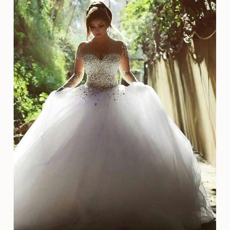 women's pear-shaped body dressesRomantic Bridal Gown Long Sleeves Illusion Crystal Pearl Ball Gowns Wedding Dresses Princess Bridal Gown WD3664 women's pear-shaped body dressesRomantic Bridal Gown Long Sleeves Illusion Crystal Pearl Ball Gowns Wedding Dresses Princess Bridal Gown WD3664