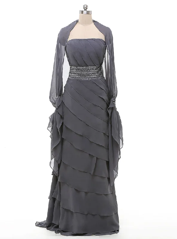 women's custom dressesA-Line Gray Chiffon Long Two Piece Mother Of The Bride Dress
