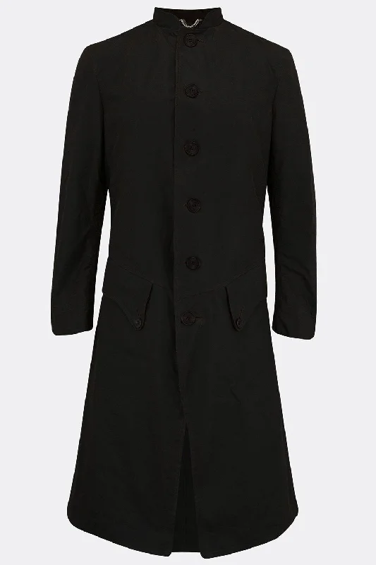 Men's Coats with HoodsTEACH COAT IN BLACK WAXED COTTON