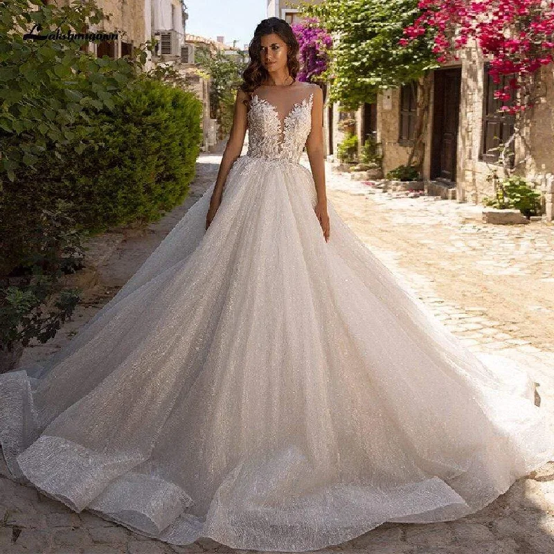 women's smart casual dressesLuxury Wedding Gowns Sexy Women Glitter Tulle Bridal