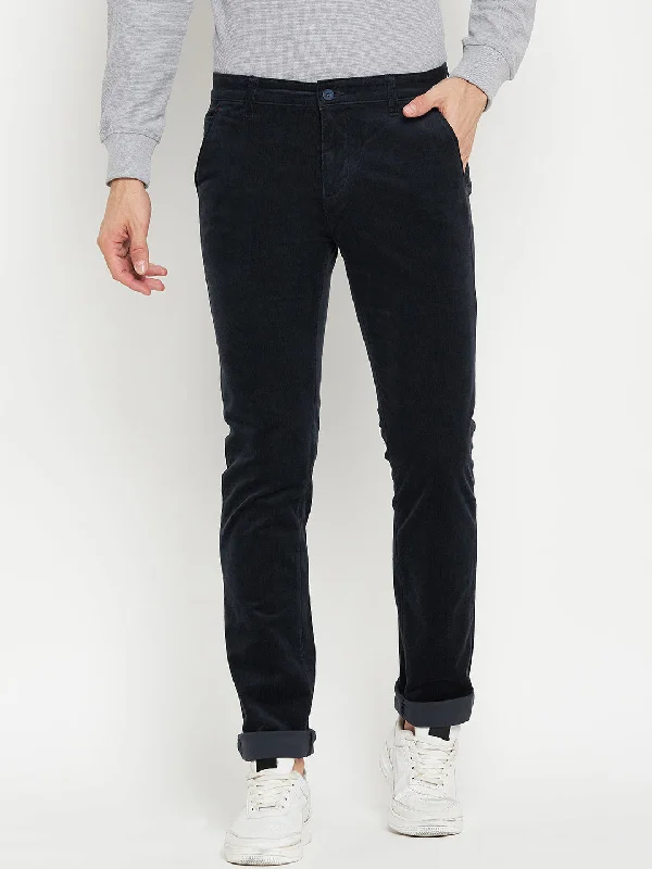 Stylish Men's Cargo PantsMen's Casual Flat front Navy Blue Corduroy Trousers