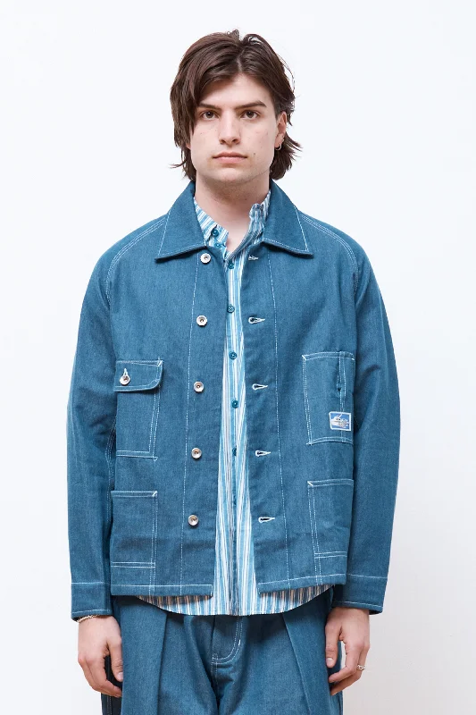 Men's Coats for Outdoor ActivitiesRailroad Jacket Indigo Denim Wonky-Wear