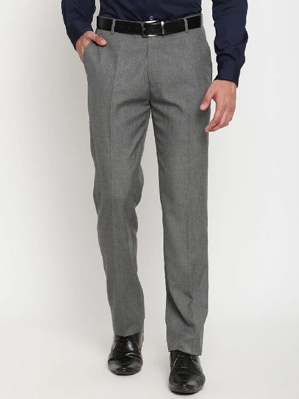 Men's Pants with Logo EmbossmentsMen's Formal Flat front Grey  Trousers