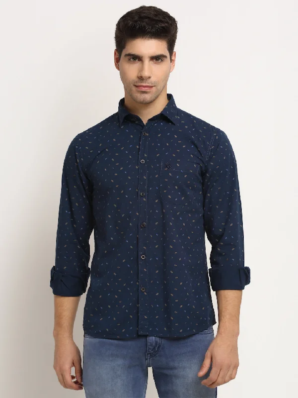 Men's Rugby Shirts for a Sporty LookMen Cotton Printed Navy Blue Full Sleeve Casual Shirt for Men with Pocket Men's Rugby Shirts for a Sporty LookMen Cotton Printed Navy Blue Full Sleeve Casual Shirt for Men with Pocket