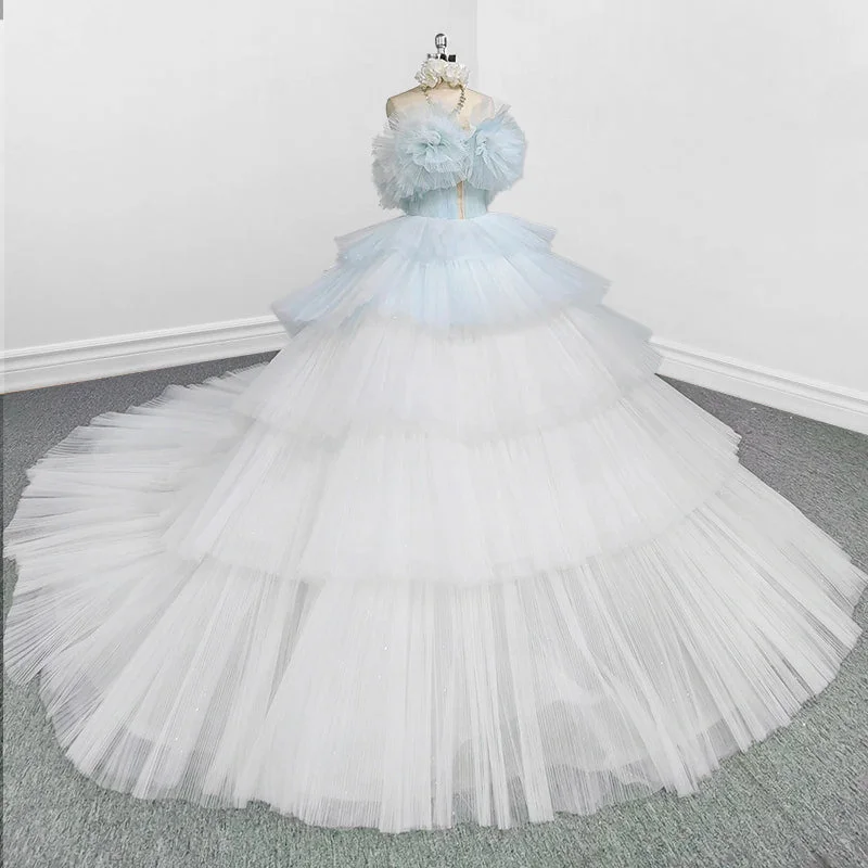 Formal DressStrapless Quinceanera Dress White Ruffles Ball Gown Evening Dress