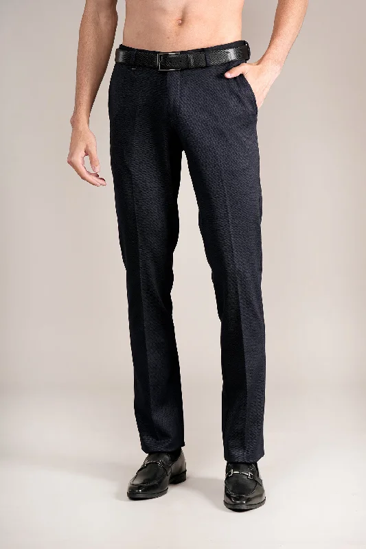 Men's High-Waisted Pants for a Retro StyleMen's Navy Self Design Non-Pleated Formal Trouser Men's High-Waisted Pants for a Retro StyleMen's Navy Self Design Non-Pleated Formal Trouser
