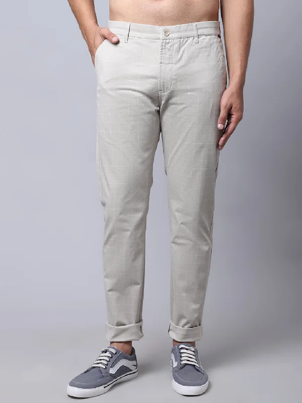 Men's Pants with Slant PocketsMen's Casual Flat front Light Fawn Checks Trousers