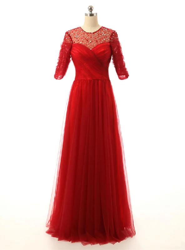 women's made-to-order dressesA line Half Sleeves Beaded Tulle Floor Length Red Mother Of The Bride Dresses women's made-to-order dressesA line Half Sleeves Beaded Tulle Floor Length Red Mother Of The Bride Dresses
