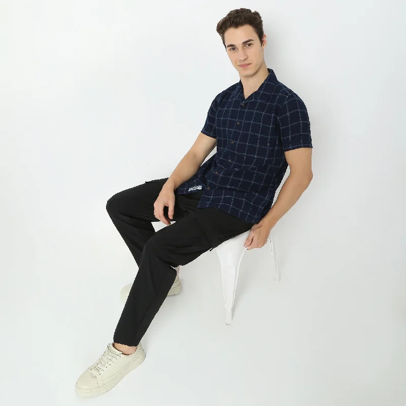 Men's Breathable Shirts for Warm ClimatesStructured Camp Collar Modern Explorer Mood Half Sleeve Shirt