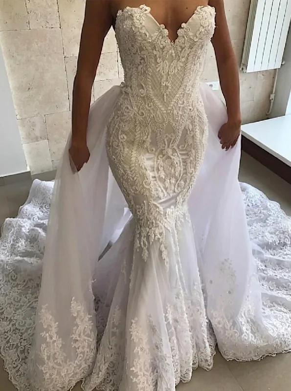 women's bespoke dressesLuxurious Mermaid Lace Wedding Dresses With Detachable Train women's bespoke dressesLuxurious Mermaid Lace Wedding Dresses With Detachable Train