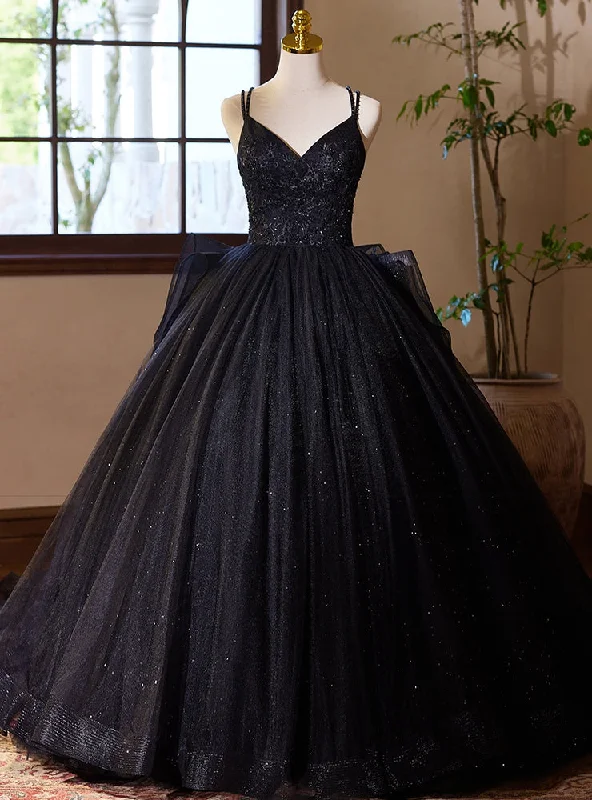 Nursing DressBlack Ball Gown Tulle Straps Beading Quinceanera Dress