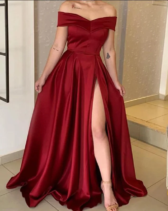 Denim DressOff The Shoulder Dark Red Long Women Formal Prom Dress with Pocket for Wedding Party Outfits PL1021 Denim DressOff The Shoulder Dark Red Long Women Formal Prom Dress with Pocket for Wedding Party Outfits PL1021