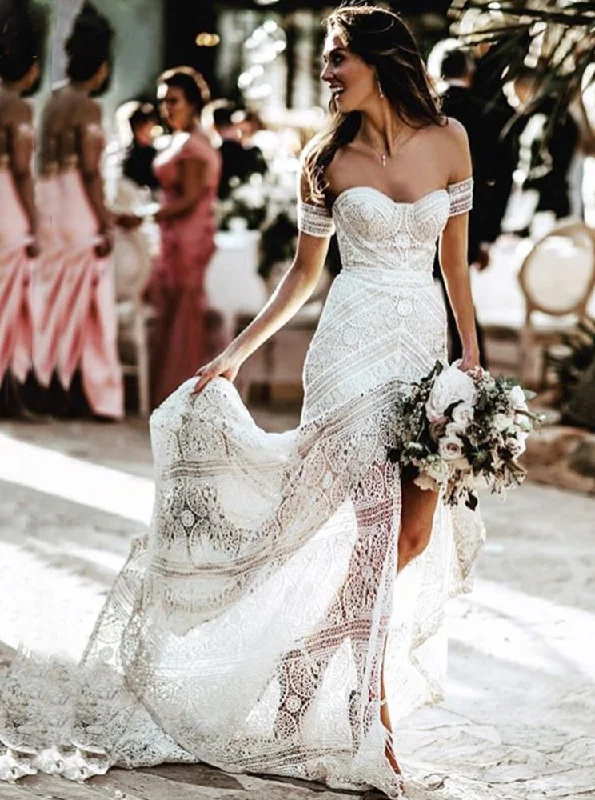 women's high-low dressesIvory Sheath Lace Wedding Dresses Sweetheart Split Beach Bridal Dress OW513 women's high-low dressesIvory Sheath Lace Wedding Dresses Sweetheart Split Beach Bridal Dress OW513