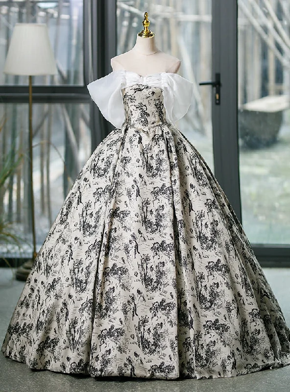 Tulle DressBall Gown Print Off the Shoulder Quinceanera Dress