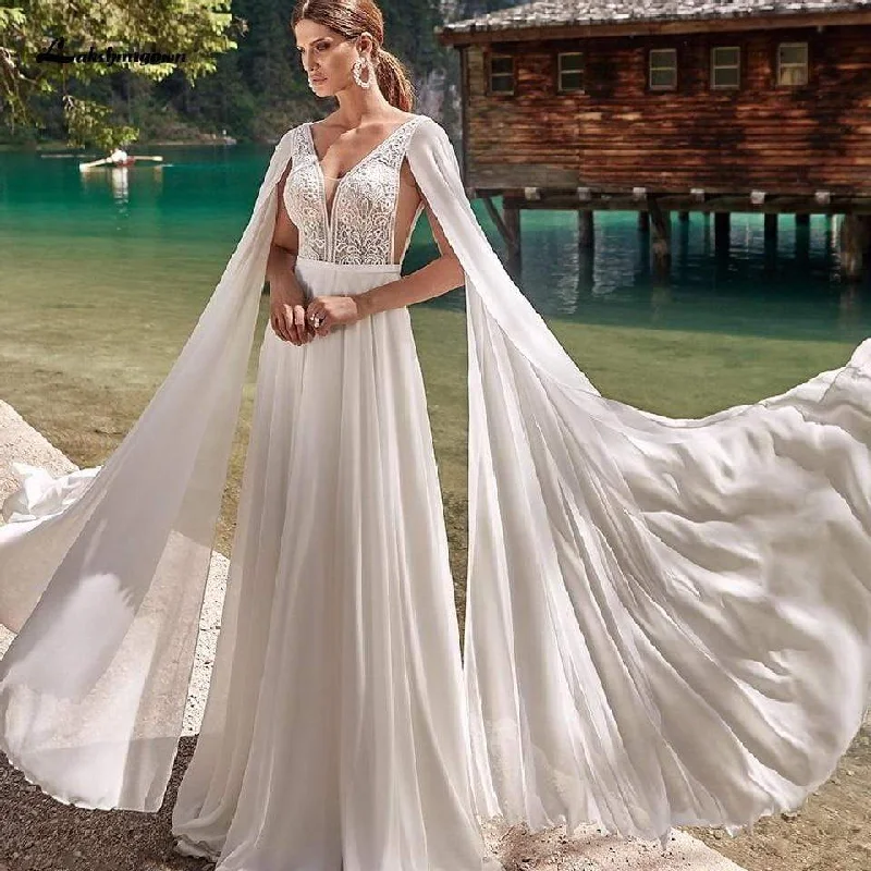 High-Low DressRoycebridal Lakshmigown Wedding Dress V Neck Chiffon Long Beach