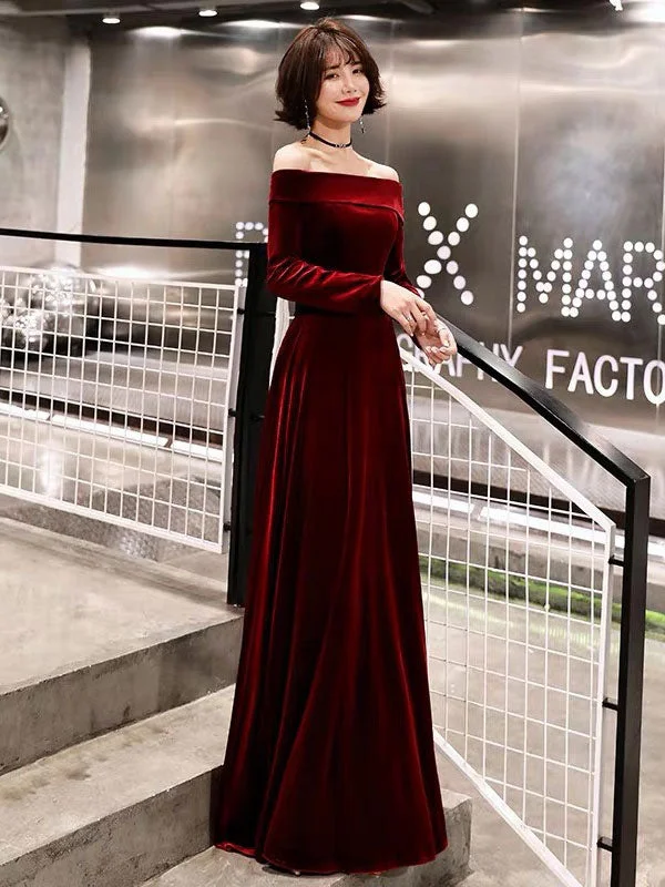 women's handmade dressesClassic Evening Dresses Velvet Long Sleeve Off Shoulder Maxi Dresses women's handmade dressesClassic Evening Dresses Velvet Long Sleeve Off Shoulder Maxi Dresses