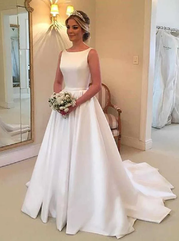 women's cold-shoulder dressesSimple A-Line Bateau Satin Backless Wedding Dress With Train OW381 women's cold-shoulder dressesSimple A-Line Bateau Satin Backless Wedding Dress With Train OW381