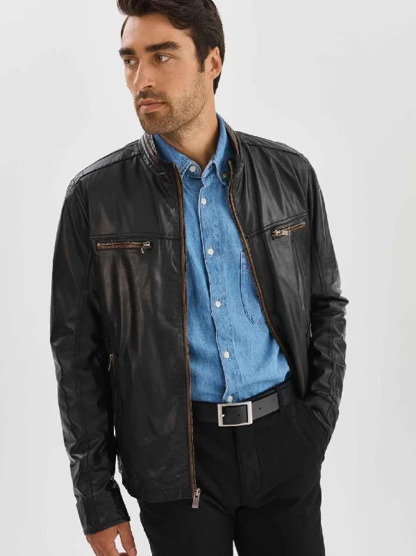 Men's Coats with Vintage StyleNash Leather Jacket- Black