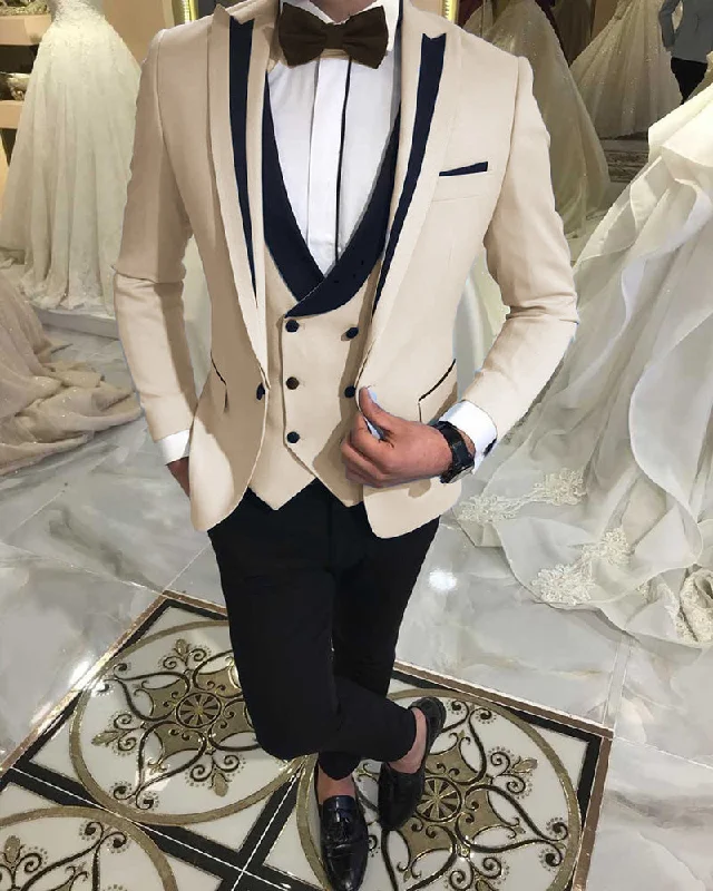 Velvet DressPeak Lapel Slim Fit Mens Formal Prom Outfit Beige Groom Wedding Tuxedos 3 Pieces Suits Velvet DressPeak Lapel Slim Fit Mens Formal Prom Outfit Beige Groom Wedding Tuxedos 3 Pieces Suits