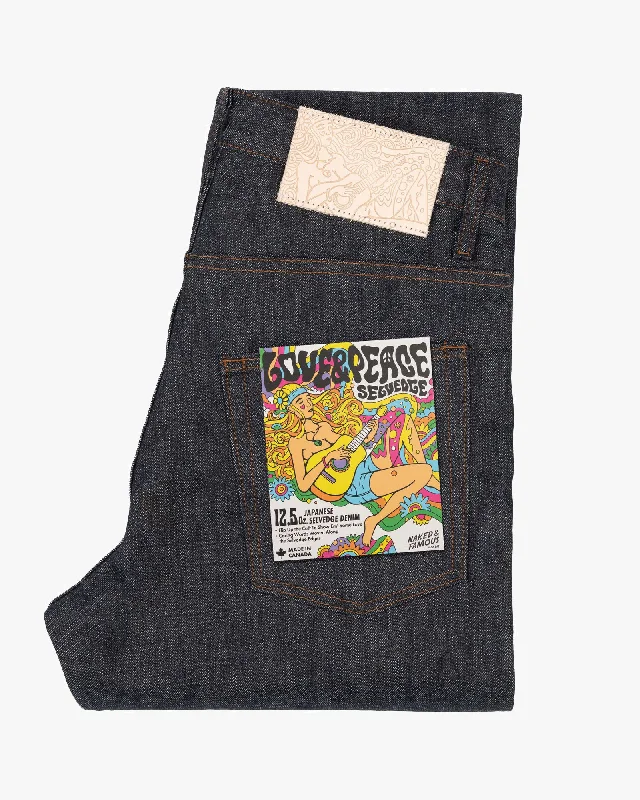 Sustainable Men's JeansNaked & Famous Denim Easy Guy Relaxed Tapered Mens Jeans - Love & Peace Selvedge