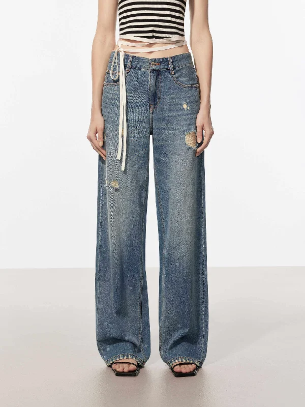 Men's Ripped JeansPrinted Detail Straight Jeans