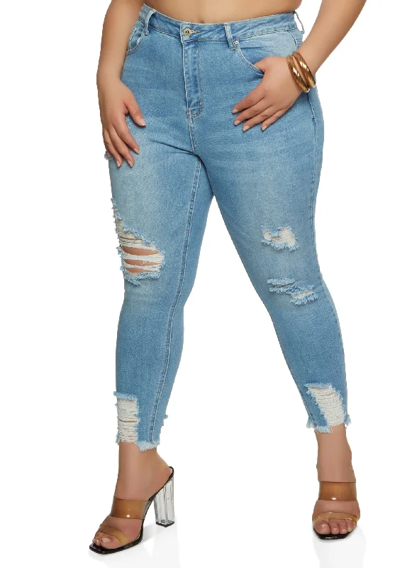 Men's Jeans for SportsPlus Size WAX High Waist Ripped Skinny Jeans