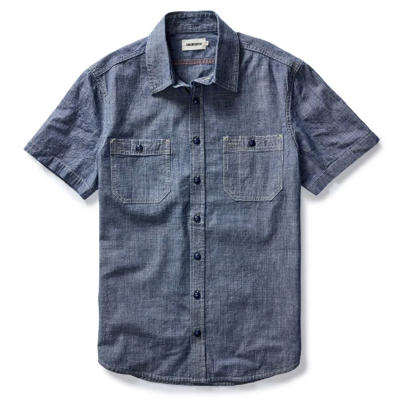 Men's Patterned Dress Casual Shirts for Smart-Casual EventsThe Short Sleeve Utility Shirt in Indigo Selvedge Chambray Men's Patterned Dress Casual Shirts for Smart-Casual EventsThe Short Sleeve Utility Shirt in Indigo Selvedge Chambray
