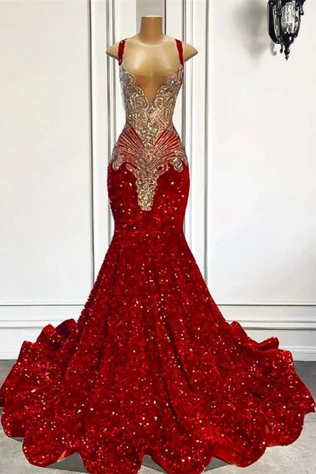 women's designer dressesRed Square Mermaid Evening Dress Beads Sequins Long Sleeveless women's designer dressesRed Square Mermaid Evening Dress Beads Sequins Long Sleeveless