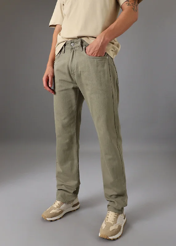 Trendy Men's JeansGreen Regular Fit Denim