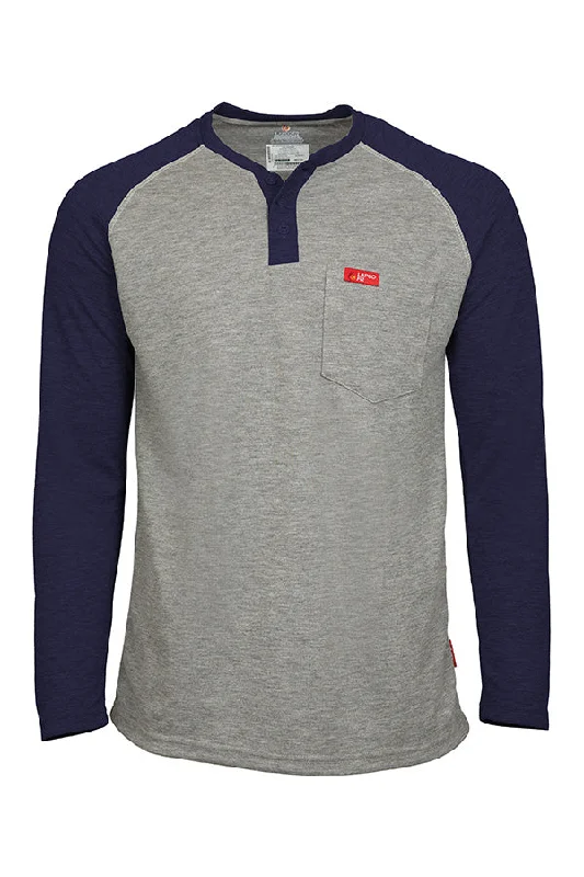 Men's Sweaters with BeadsFlame-Resistant Raglan Sleeve Henley T-Shirt – 6oz. Tecasafe® Plus | Gray-Navy Men's Sweaters with BeadsFlame-Resistant Raglan Sleeve Henley T-Shirt – 6oz. Tecasafe® Plus | Gray-Navy