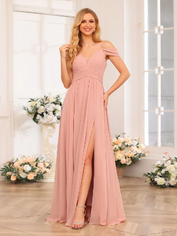 Laced-Up DressA-Line/Princess Spaghetti Straps Long Wedding Party Dresses with Split Side & Pockets Laced-Up DressA-Line/Princess Spaghetti Straps Long Wedding Party Dresses with Split Side & Pockets
