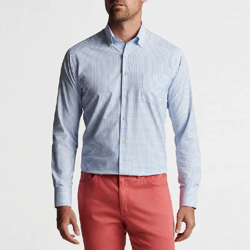 Men's Checked Short-Sleeve Shirts for Summer FunPeter Millar Hanford Performance Twill Classic Fit Sport Shirt - Cottage Blue*