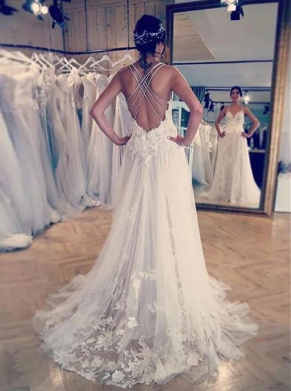 Short-Sleeve DressA Line Spaghetti Straps Lace Appliques Backless Wedding Dresses OW646 Short-Sleeve DressA Line Spaghetti Straps Lace Appliques Backless Wedding Dresses OW646