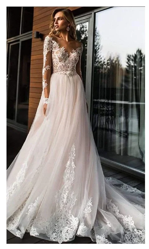 women's lace-up dressesRoycebridal Elegant Lace Wedding Dress Simple A Line V-Neck