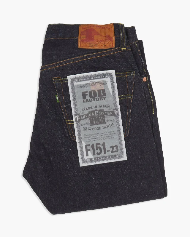 Affordable Designer Men's JeansFOB Factory F151-23 14.75oz Supima Selvedge XX 5P Slim Straight Mens Jeans - Onewash
