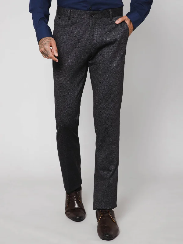 Men's Pants with UV ProtectionMen's Slim fit Flat front Dark Grey  Trousers
