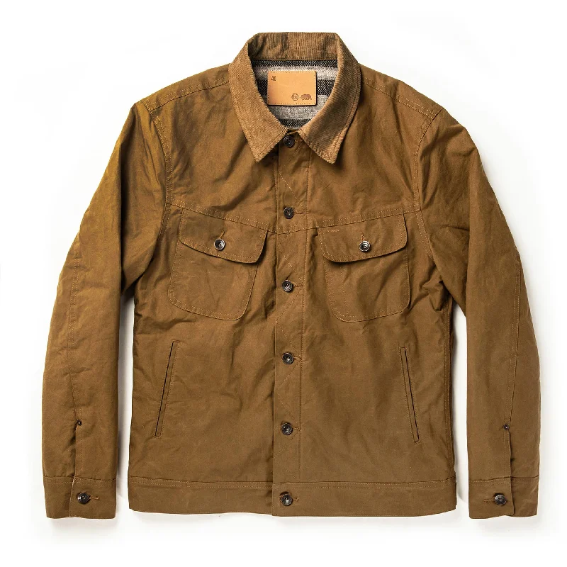 Men's Coats with LiningThe Lined Long Haul Jacket in Harvest Tan Dry Wax