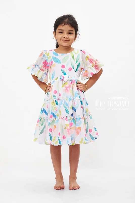 women's pear-shaped body dressesWatercolor Garden Party Frock: Vibrant Floral Print Dress for Girls with Flutter Sleeves women's pear-shaped body dressesWatercolor Garden Party Frock: Vibrant Floral Print Dress for Girls with Flutter Sleeves