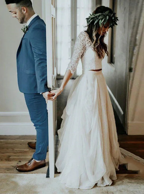 Glamour DressLace 3/4 Sleeve Wedding Dress Chiffon Two Piece Beach Bridal Dress OW515 Glamour DressLace 3/4 Sleeve Wedding Dress Chiffon Two Piece Beach Bridal Dress OW515