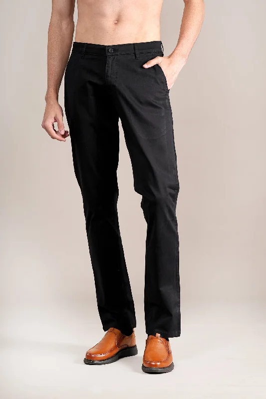 Men's Tapered Pants for a Slimming EffectMen's Black Solid Non-Pleated Casual Trouser Men's Tapered Pants for a Slimming EffectMen's Black Solid Non-Pleated Casual Trouser