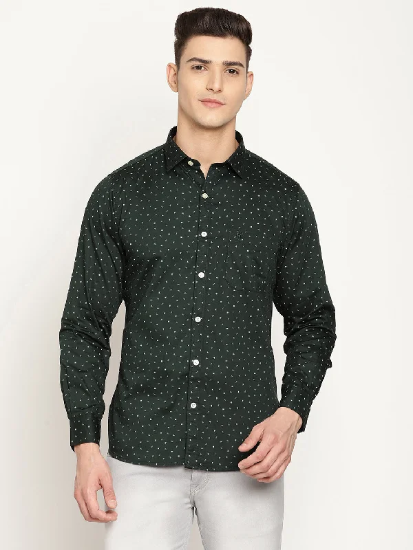 Men's Graphic Print T-Shirts for a Statement LookMen's Bottle Green Casual Ditsy Print Full Sleeve Shirt Men's Graphic Print T-Shirts for a Statement LookMen's Bottle Green Casual Ditsy Print Full Sleeve Shirt