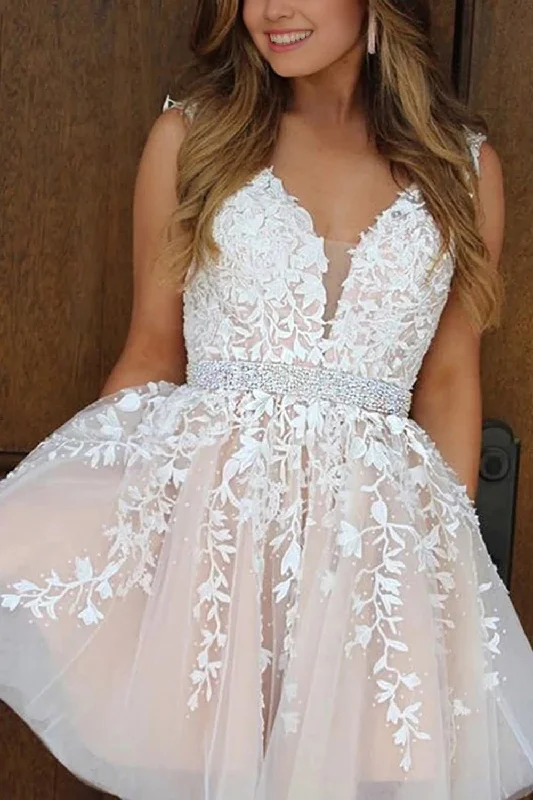 Ball Gown DressPink V Neck A Line Homecoming Dress